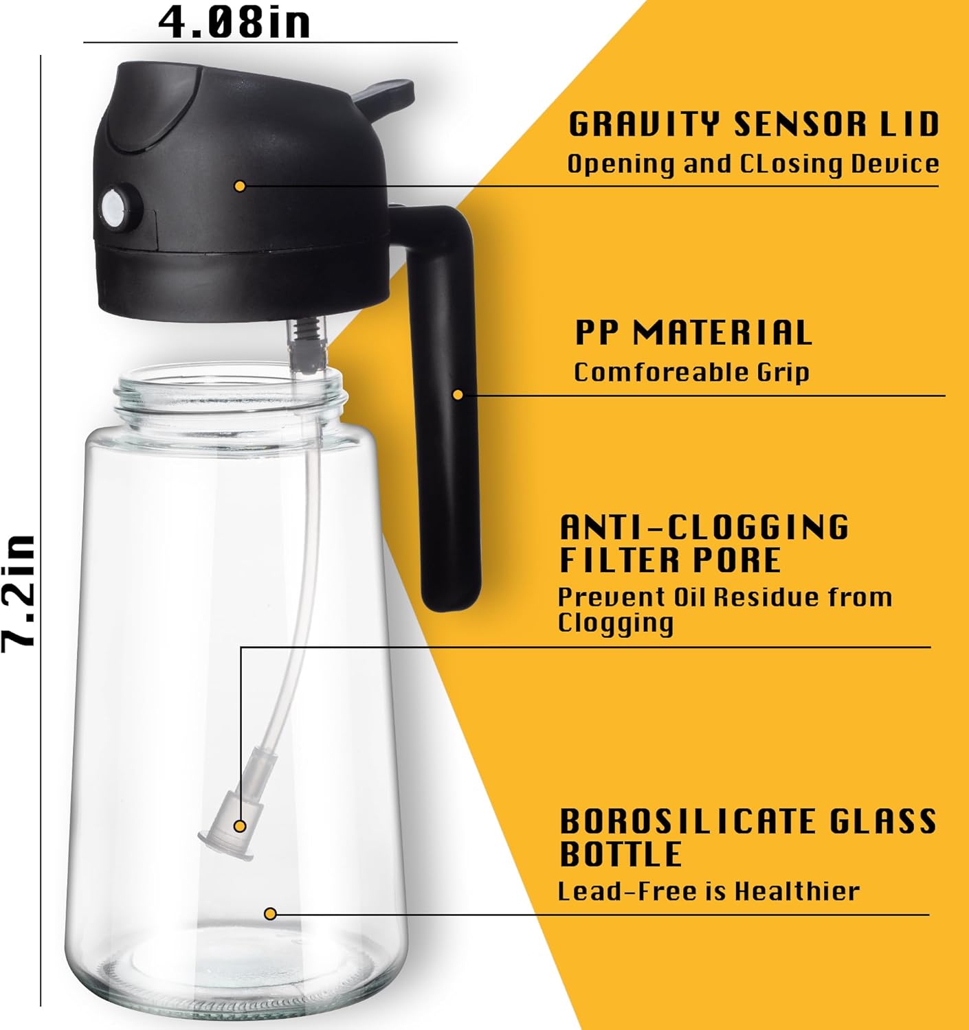 Glass Oil Spray Bottle 16 Oz for Cooking 2-In-1 Olive Oil Dispenser Sprayer and Pourer
