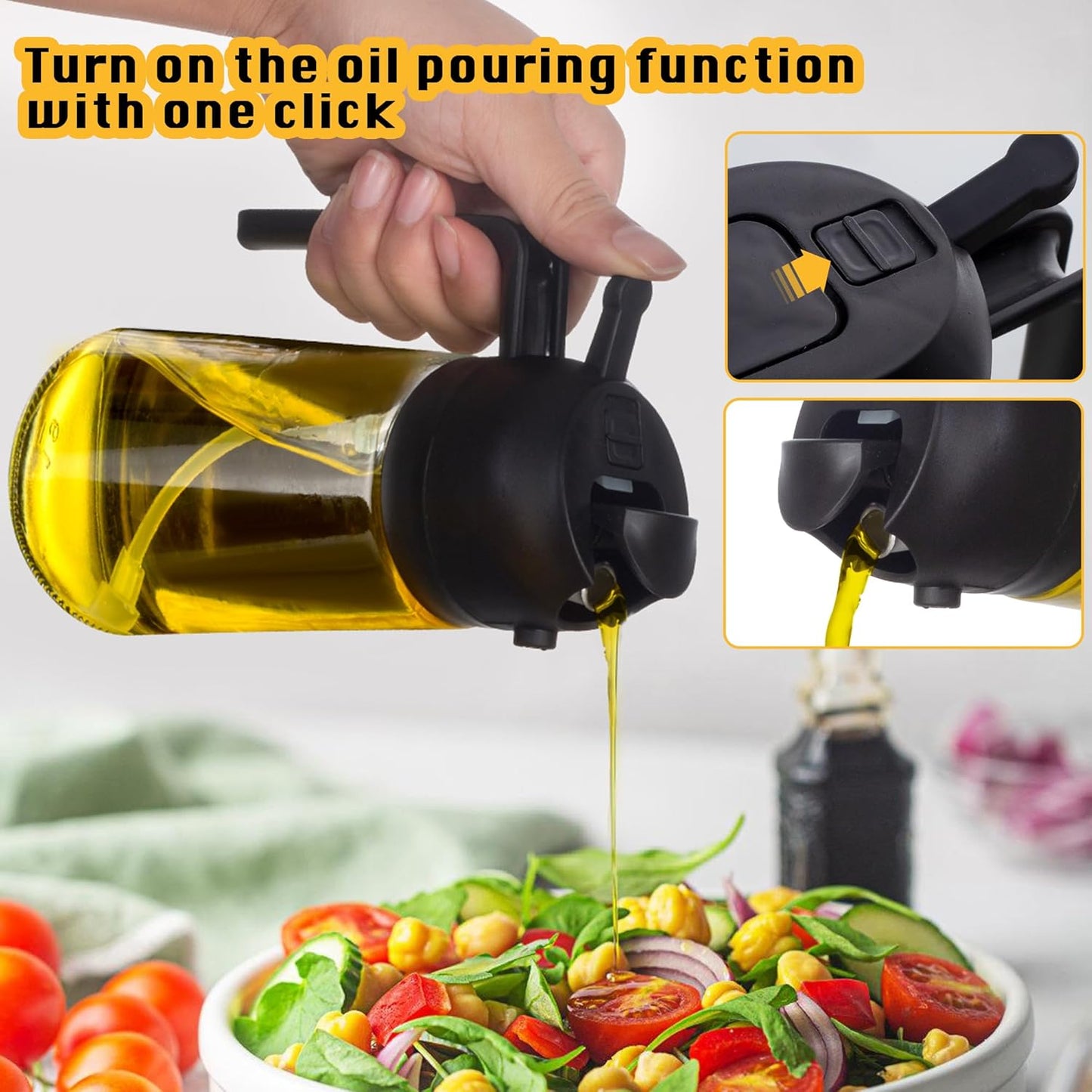 Glass Oil Spray Bottle 16 Oz for Cooking 2-In-1 Olive Oil Dispenser Sprayer and Pourer