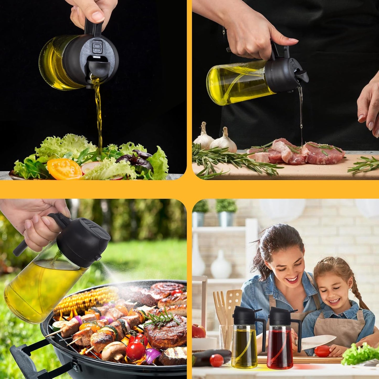 Glass Oil Spray Bottle 16 Oz for Cooking 2-In-1 Olive Oil Dispenser Sprayer and Pourer