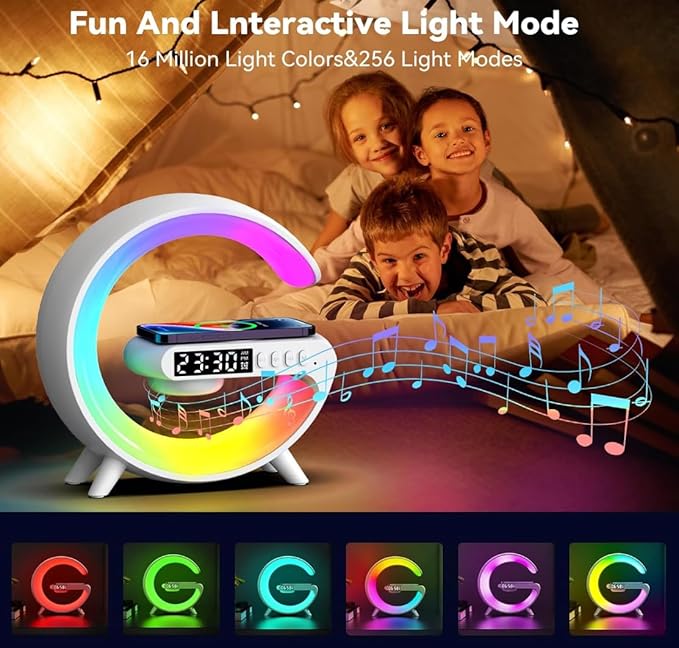 LED Night Lamp Digital Alarm Clock with Wireless Speaker Sound Machine & Charging Function for Mobile Phone 10 Lighting Modes Mini Size 𝐆𝟔