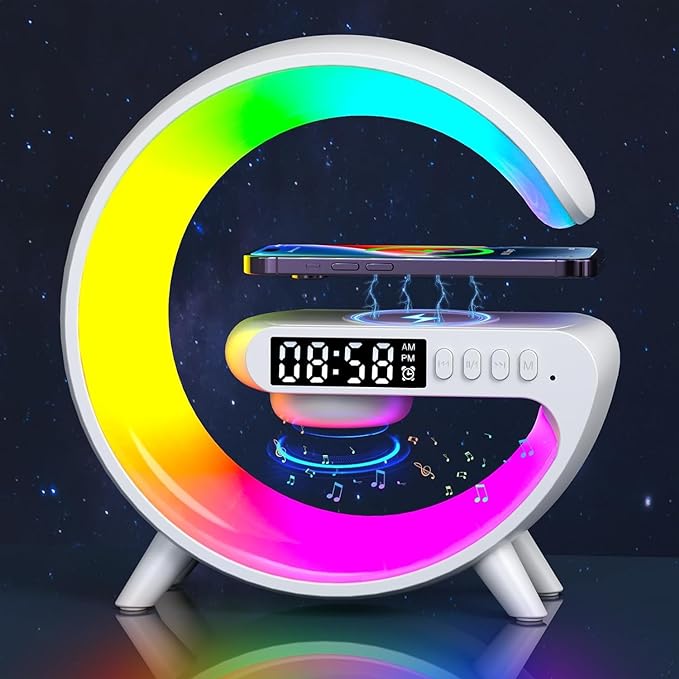 LED Night Lamp Digital Alarm Clock with Wireless Speaker Sound Machine & Charging Function for Mobile Phone 10 Lighting Modes Mini Size 𝐆𝟔