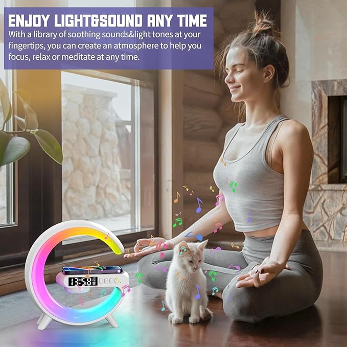 LED Night Lamp Digital Alarm Clock with Wireless Speaker Sound Machine & Charging Function for Mobile Phone 10 Lighting Modes Mini Size 𝐆𝟔