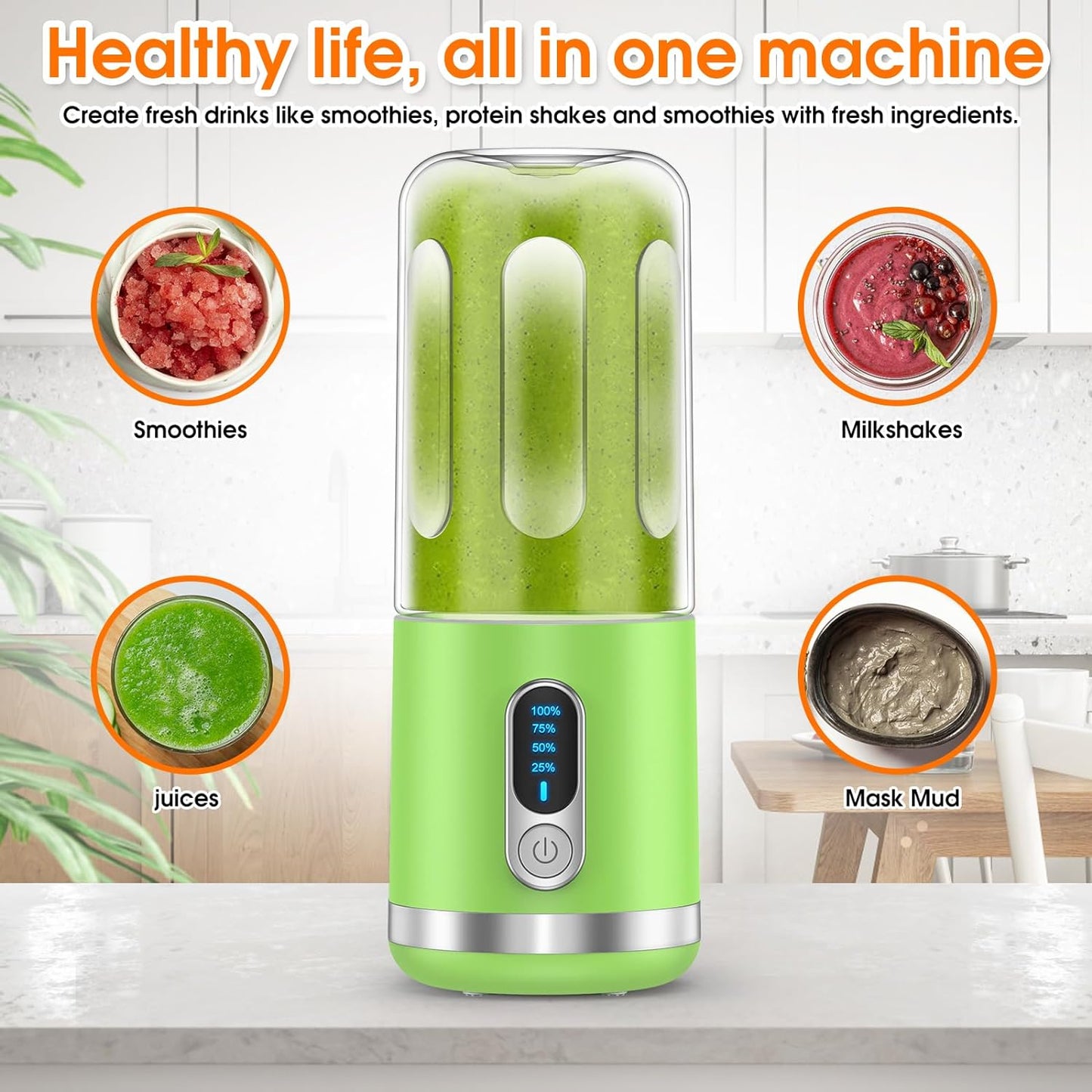 Personal Portable Mini Blender Mixer Juicer with Cup USB Rechargeable For Smoothies and Shakes 15.2 oz  6 Blades