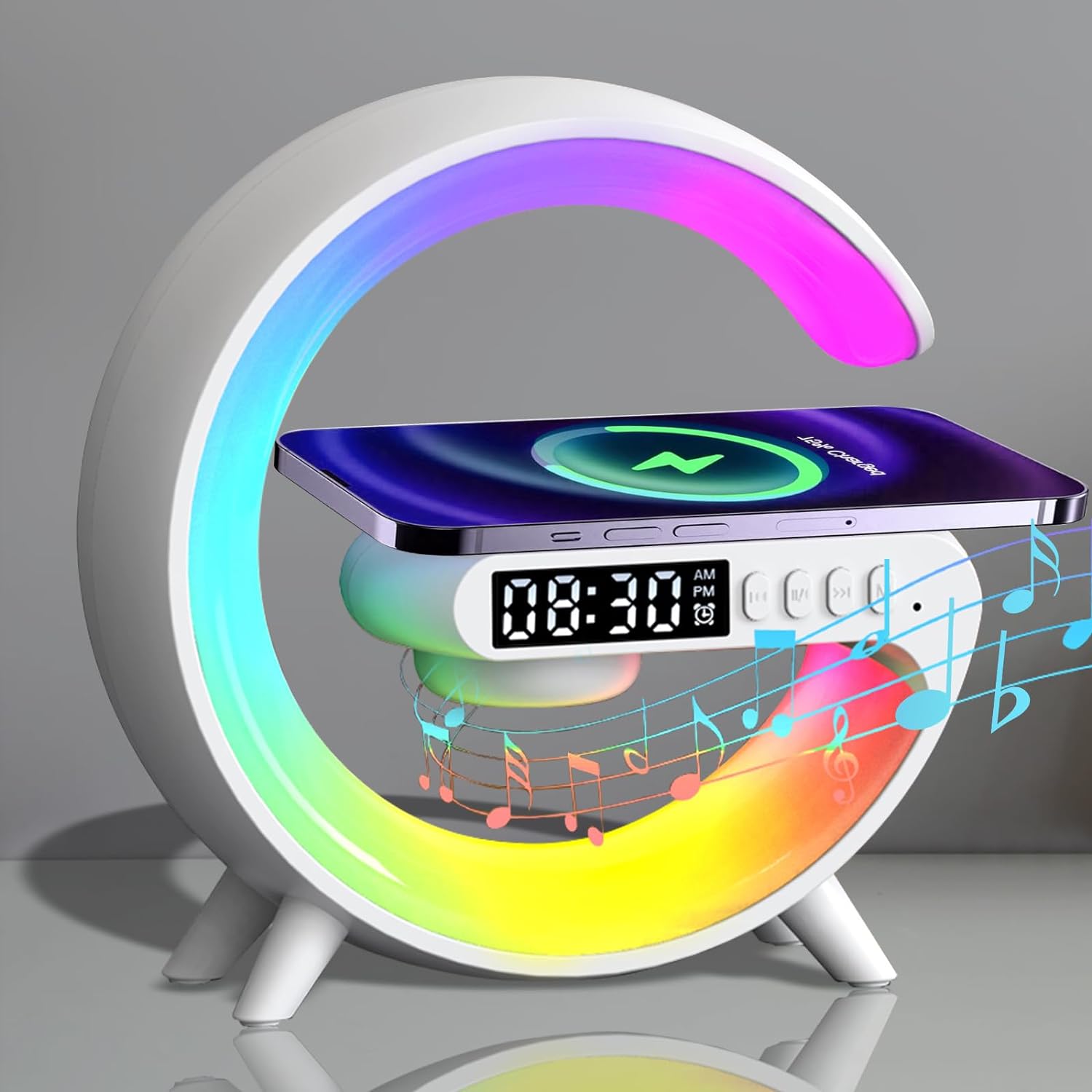 LED Night Lamp Digital Alarm Clock with Wireless Speaker Sound Machine & Charging Function for Mobile Phone 10 Lighting Modes Mini Size 𝐆𝟔