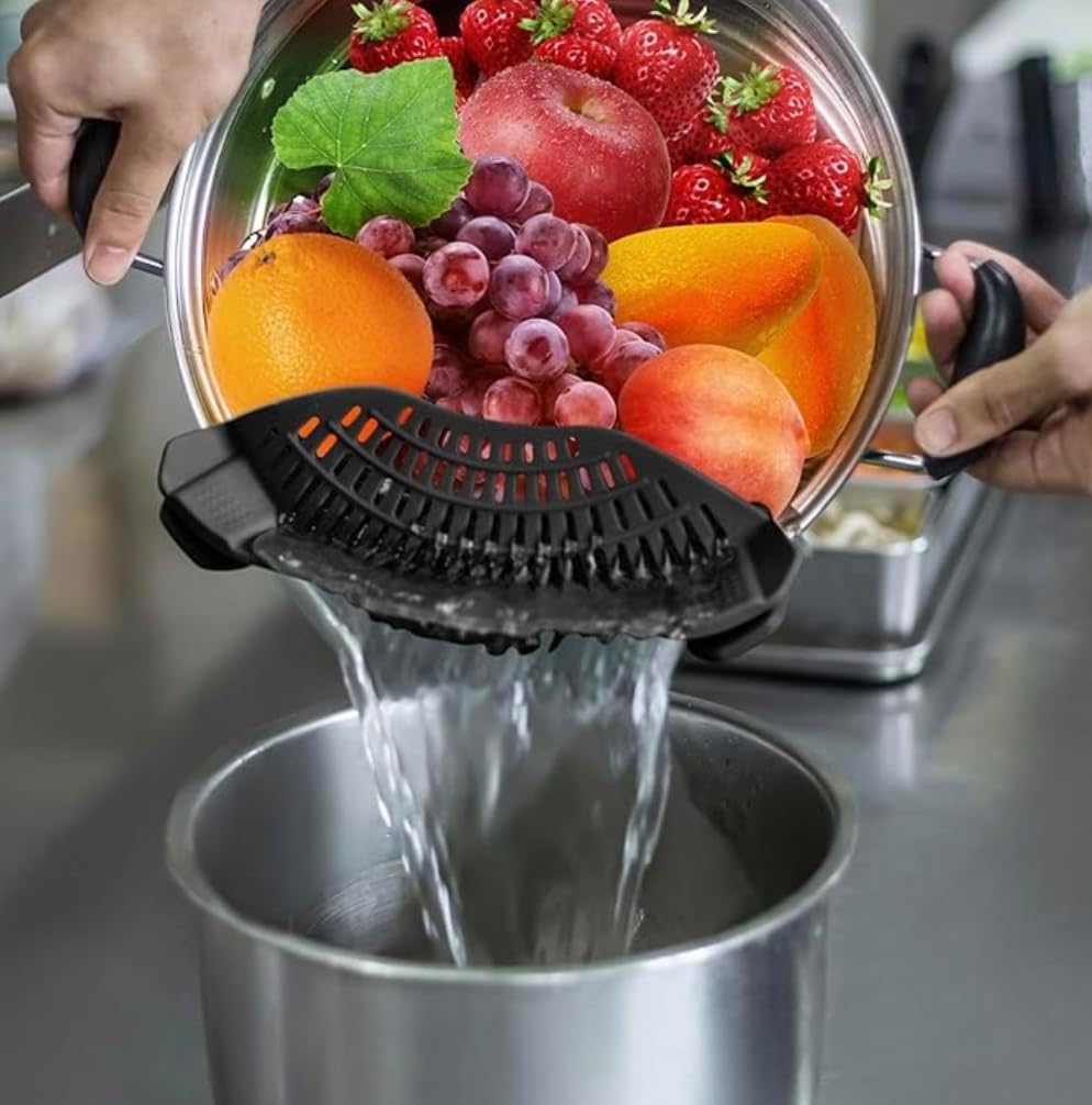 Clip On Colander Strainer Fits All Pots and Pans Drain Strainer for Pasta Food