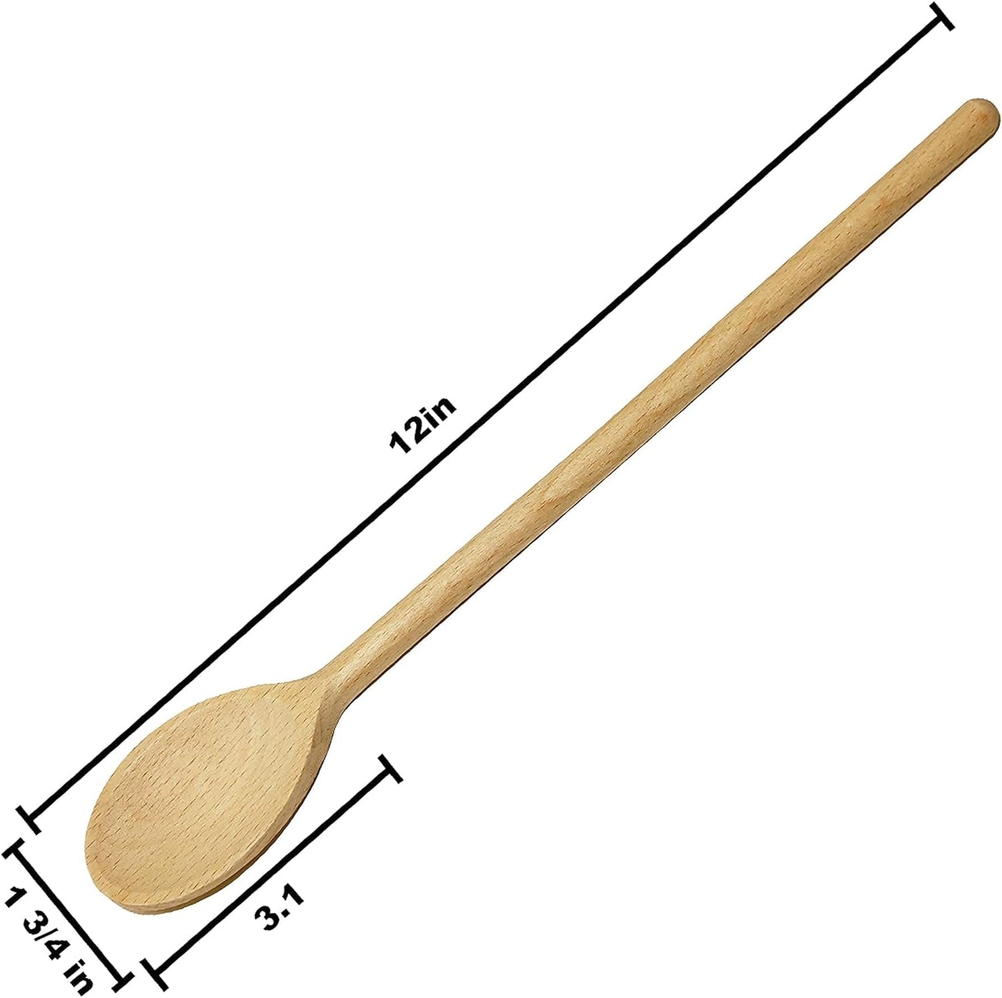 Wooden Serving Spoons Durable Extra-Strength Long Handle Handmade 12 inch Beechwood Teaspoons 6PCS Cooking Mixing Baking