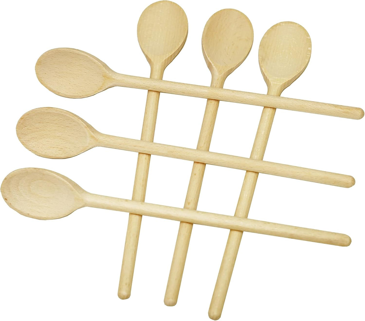 Wooden Serving Spoons Durable Extra-Strength Long Handle Handmade 12 inch Beechwood Teaspoons 6PCS Cooking Mixing Baking