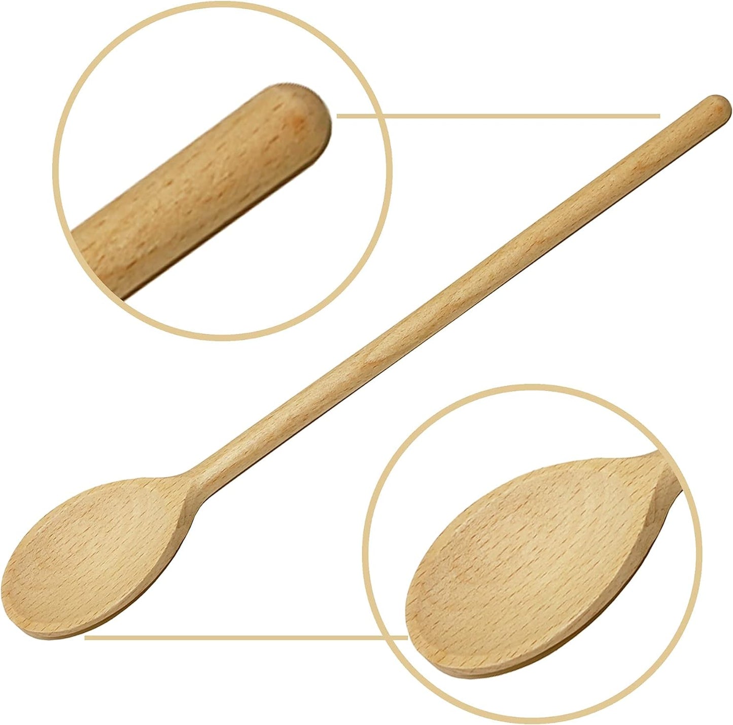 Wooden Serving Spoons Durable Extra-Strength Long Handle Handmade 12 inch Beechwood Teaspoons 6PCS Cooking Mixing Baking