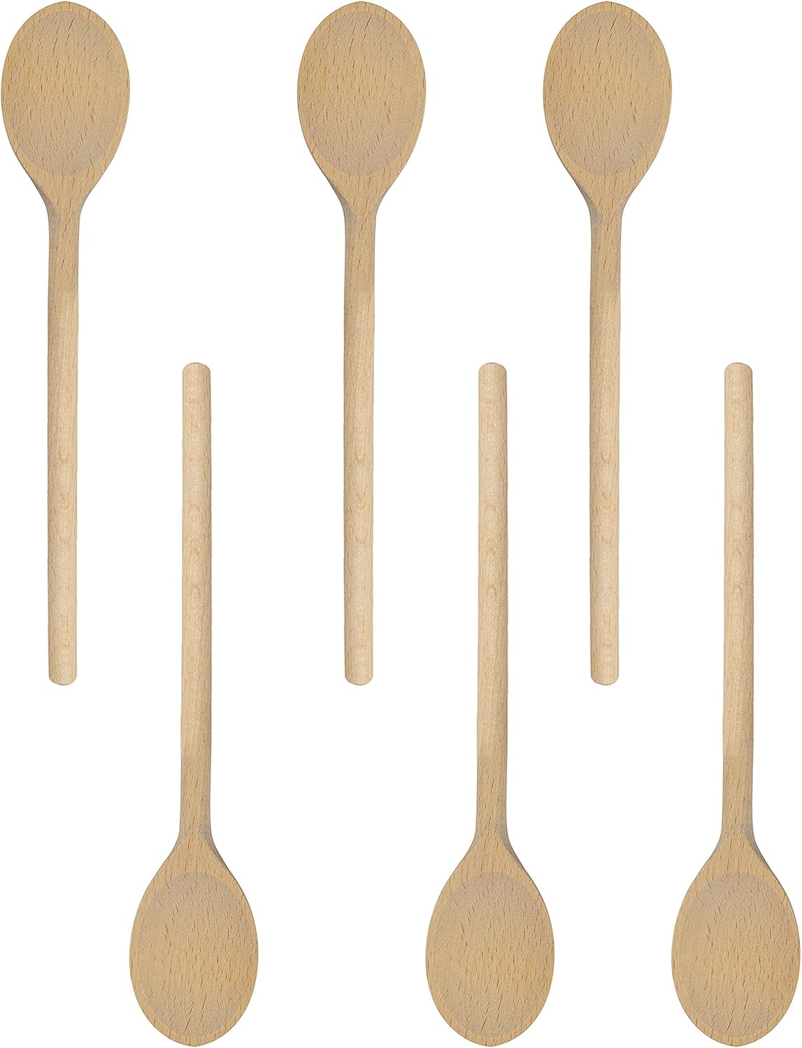 Wooden Serving Spoons Durable Extra-Strength Long Handle Handmade 12 inch Beechwood Teaspoons 6PCS Cooking Mixing Baking