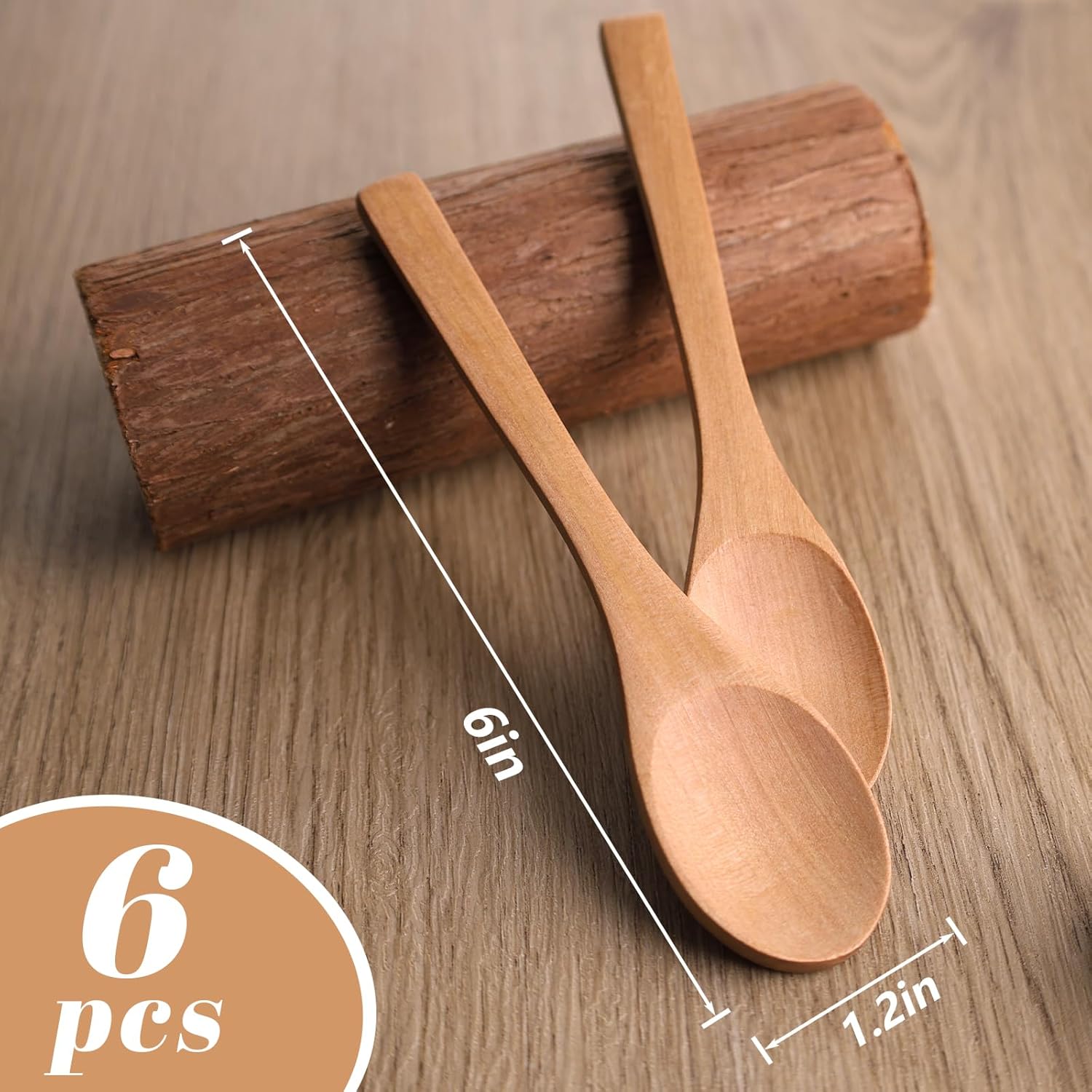 Small Wooden Soup Spoons Handmade 6 inch Wood 6PCS Serving Cooking Mixing Baking Teaspoons