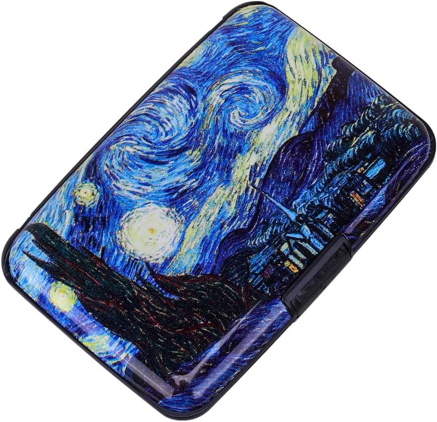 Aluminum Hard Case Wallet RFID Blocking Credit Cards Holder Metal Business ID Case for Men Women Starry Night