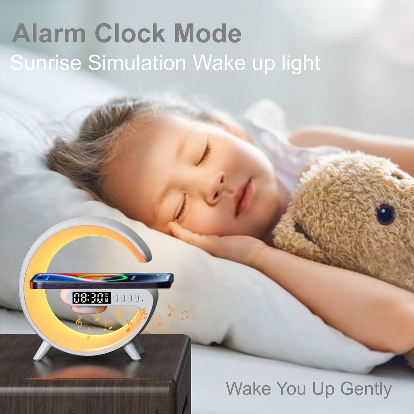 LED Night Lamp Digital Alarm Clock with Wireless Speaker Sound Machine & Charging Function for Mobile Phone 10 Lighting Modes Mini Size 𝐆𝟔