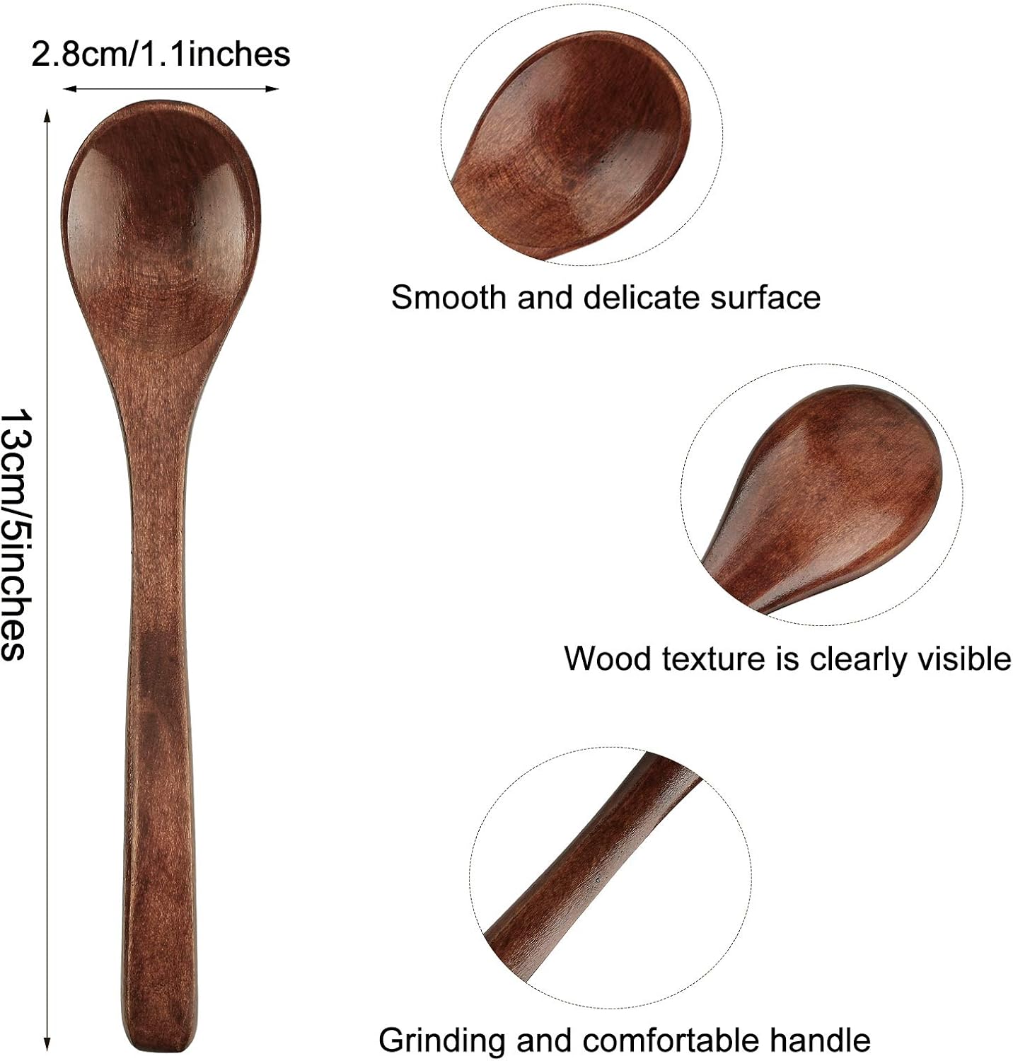 Small Wooden Serving Spoons Long Handle Handmade 5 inch Wood Teaspoons 12PCS Cooking Mixing Baking