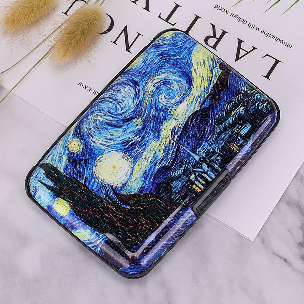 Aluminum Hard Case Wallet RFID Blocking Credit Cards Holder Metal Business ID Case for Men Women Starry Night