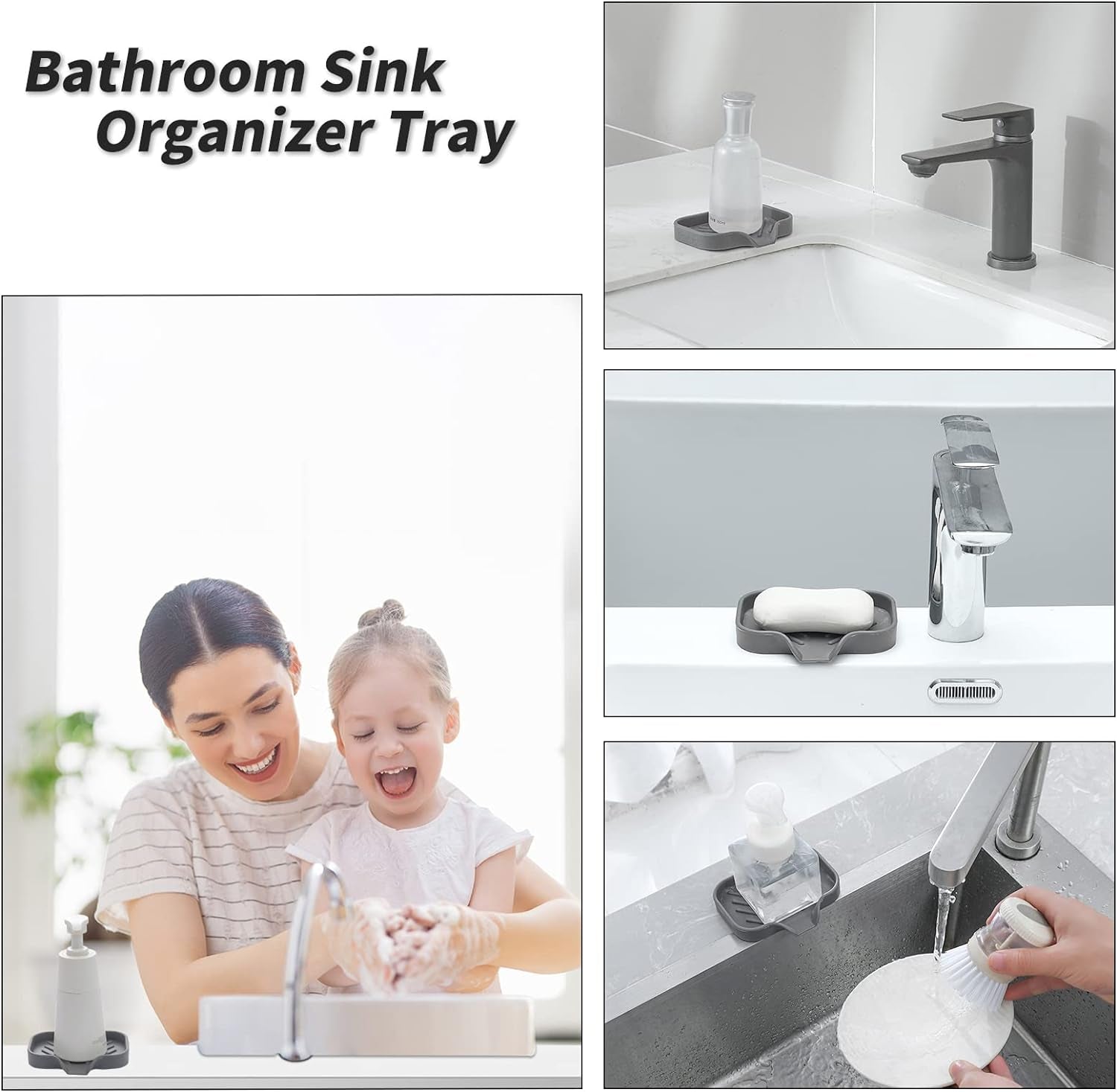 Silicone Soap Dish with Drain Spout for Kitchen or Bathroom Sink