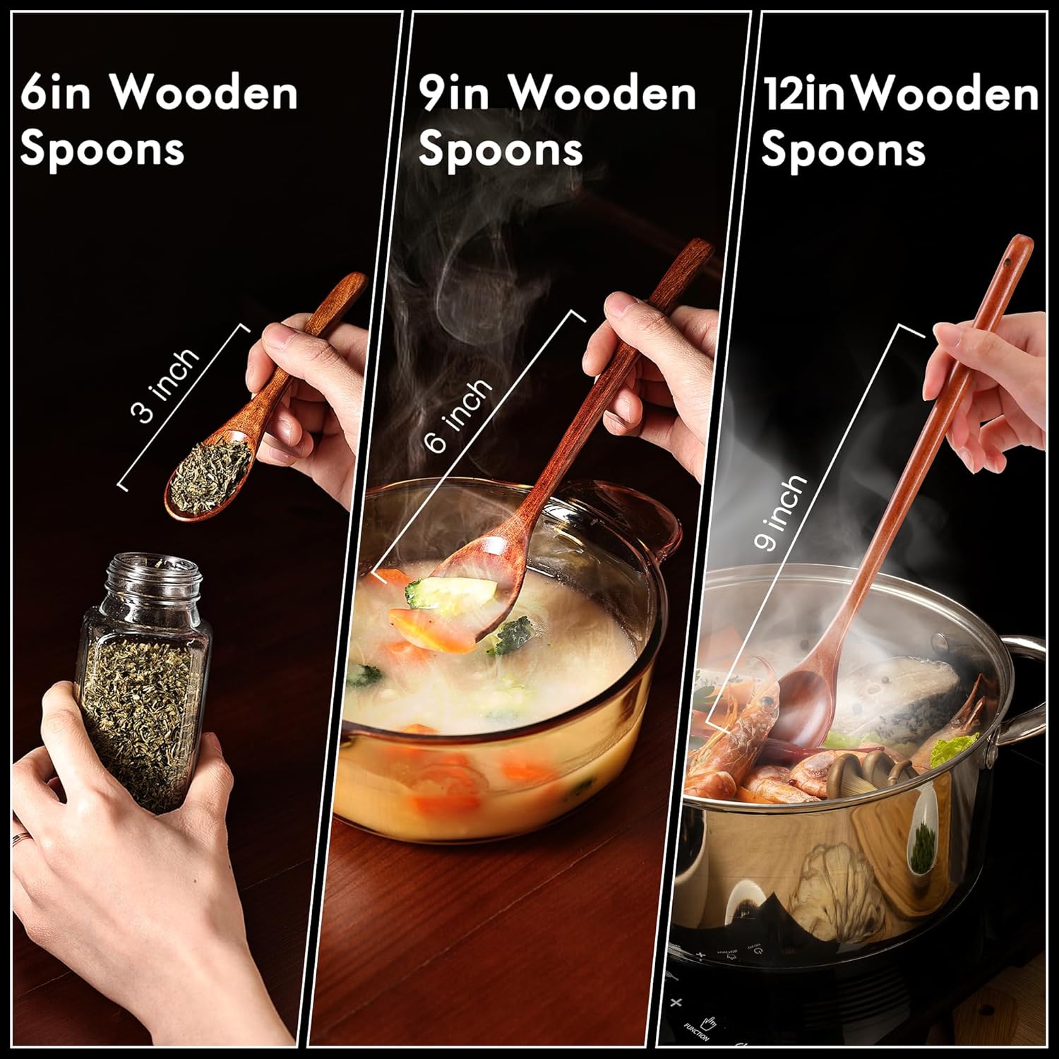 Wooden Serving Spoons Long Handle Handmade 9 inch Wood Teaspoons 6PCS Cooking Mixing Baking