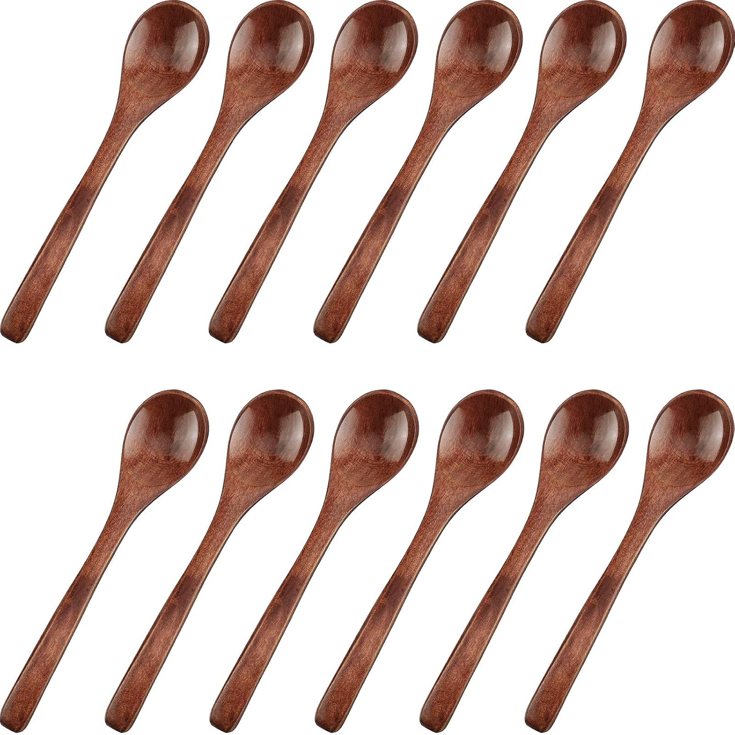 Small Wooden Serving Spoons Long Handle Handmade 5 inch Wood Teaspoons 12PCS Cooking Mixing Baking