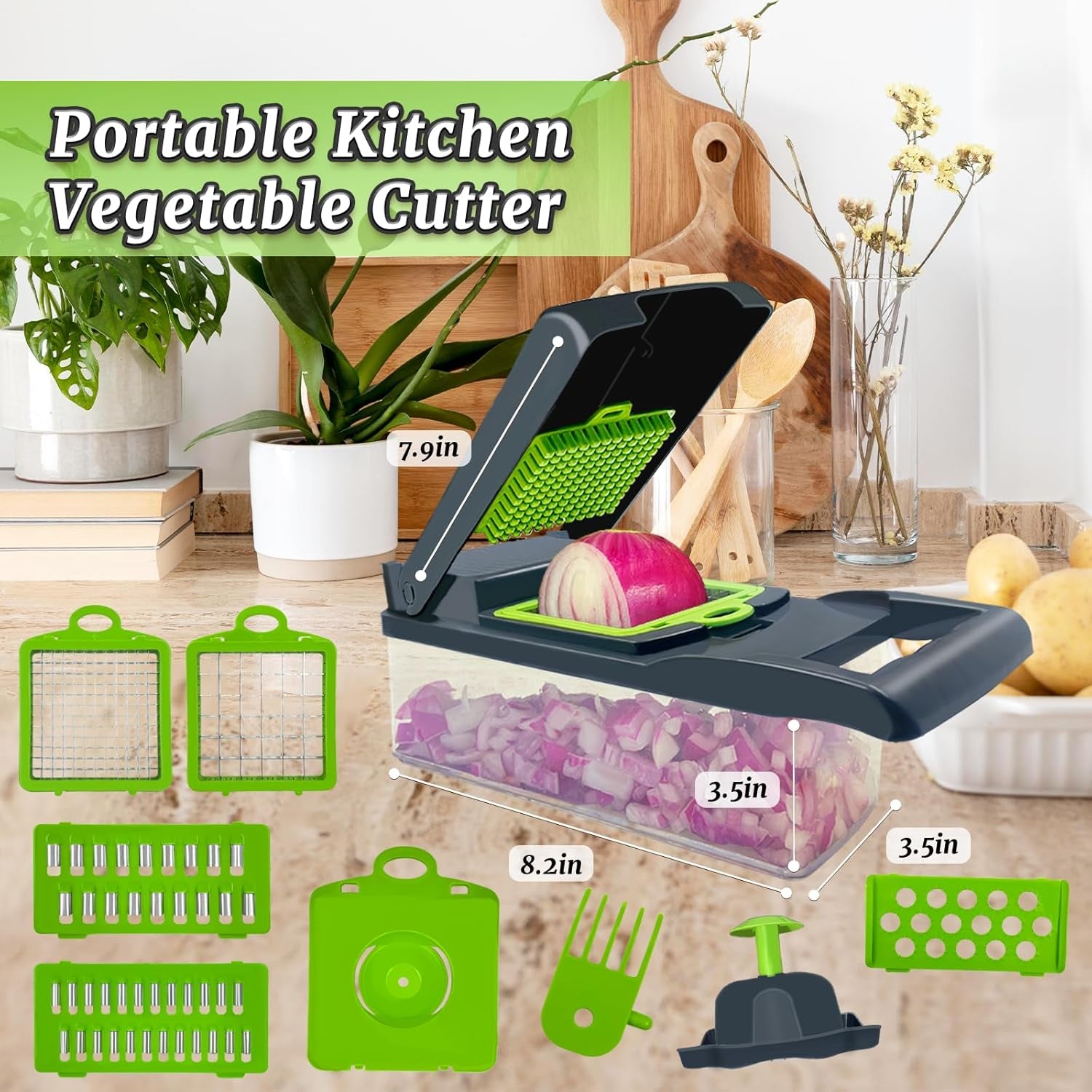 Vegetable Fruit Chopper Slicer Cutter Veggie Dicer Peeler Kitchen Multi-Functional 8 Multipurpose Blades and Hand Guard