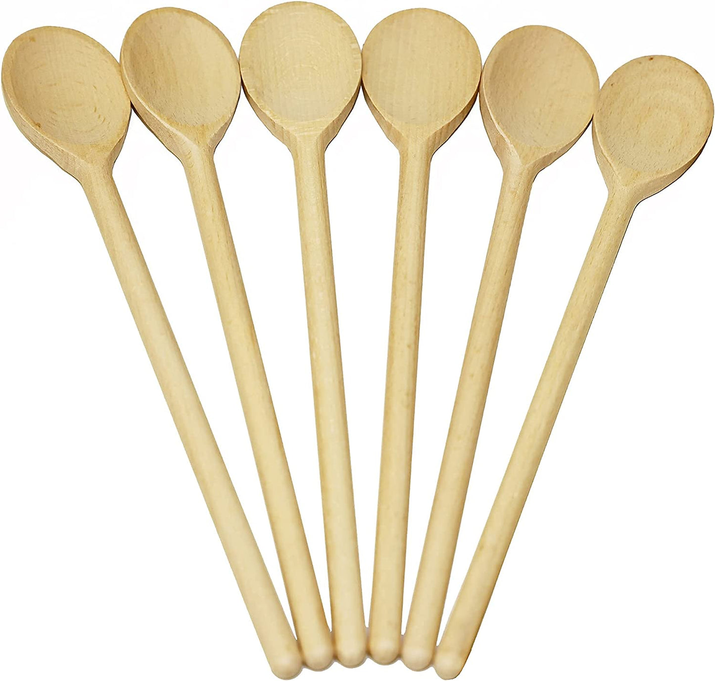 Wooden Serving Spoons Durable Extra-Strength Long Handle Handmade 12 inch Beechwood Teaspoons 6PCS Cooking Mixing Baking