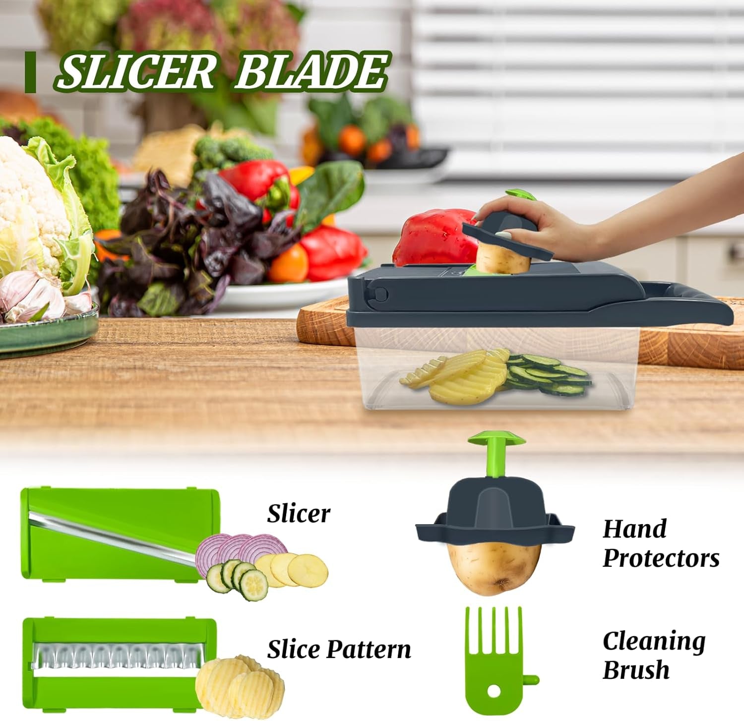 Vegetable Fruit Chopper Slicer Cutter Veggie Dicer Peeler Kitchen Multi-Functional 8 Multipurpose Blades and Hand Guard