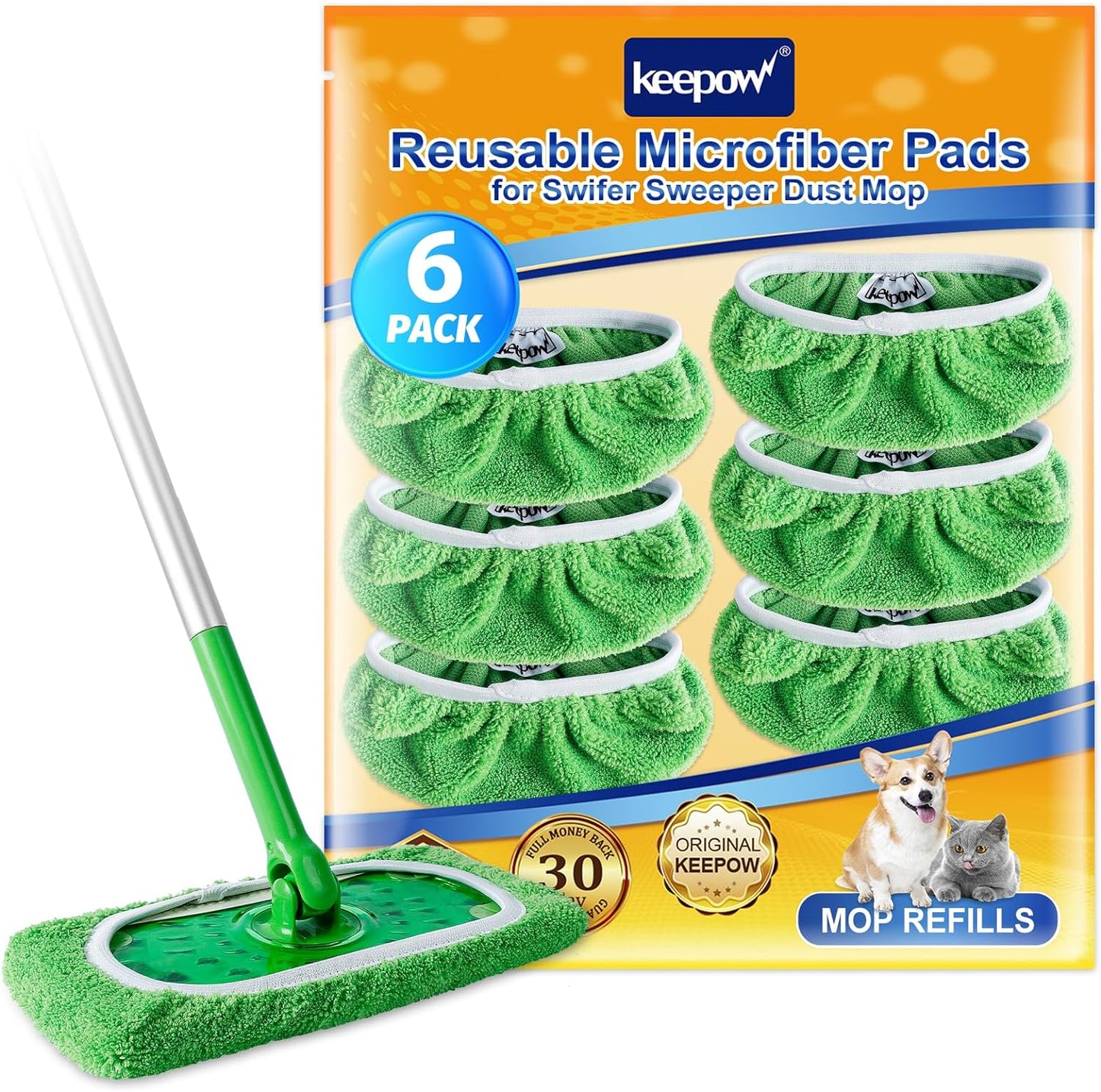 Microfiber Wet Dry Mop Pads Reusable Refills 10-12 inch Sweeper Mops for Cleaning Floors and Hardwood Floors 6 Pack